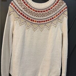 LOFT Cream Sweater with Red and Gold Accents